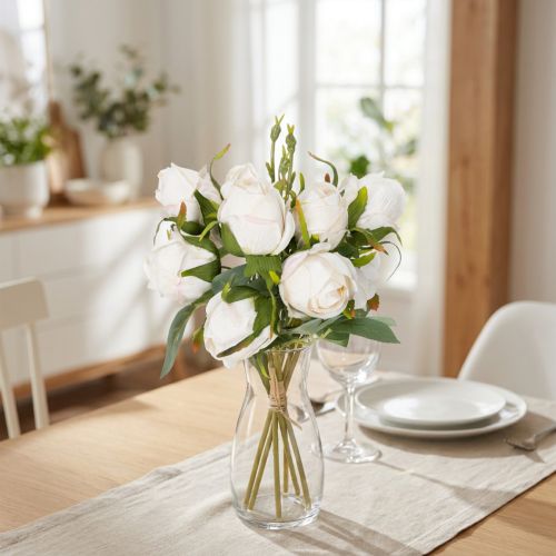 Kunstig blomsterbuket med roser til stilfuld borddekoration, 31 cm, 3 stk. | Floristik24.dk