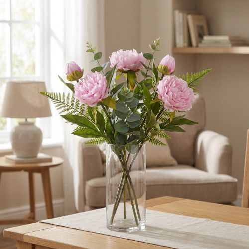Pæon kunstige blomster pink med lang stilk 70cm 3stk | Floristik24.dk