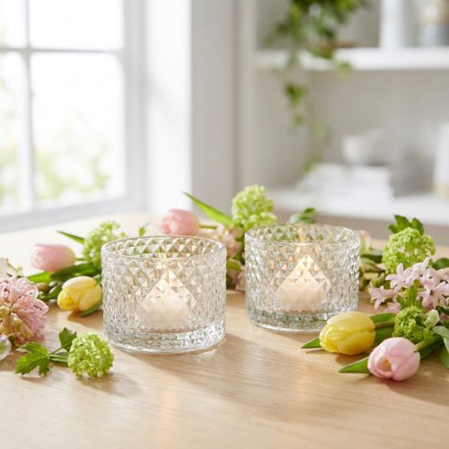 Artikel Glasskål fyrfadsstage retro diamant klar Ø10,5cm 2stk