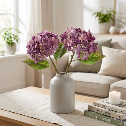 Kunstige hortensiaer lilla kunstige blomster hortensia 34 cm 2 stk. | Floristik24.dk
