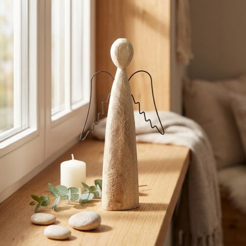 Træengel naturlig skytsengel træfigur moderne H27,5 cm | Floristik24.dk