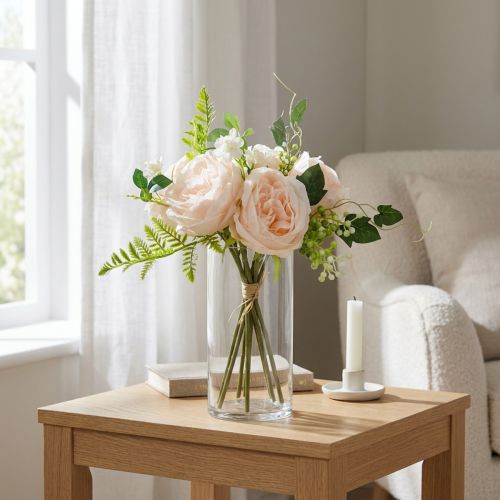 Kunstig rose buket, silke blomster buket, roser i bundt, kunstig rose buket Pink L28cm | Floristik24.dk