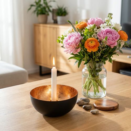 Sort og bronze lysestage, konisk lysestage, Ø13 cm H6 cm | Floristik24.dk