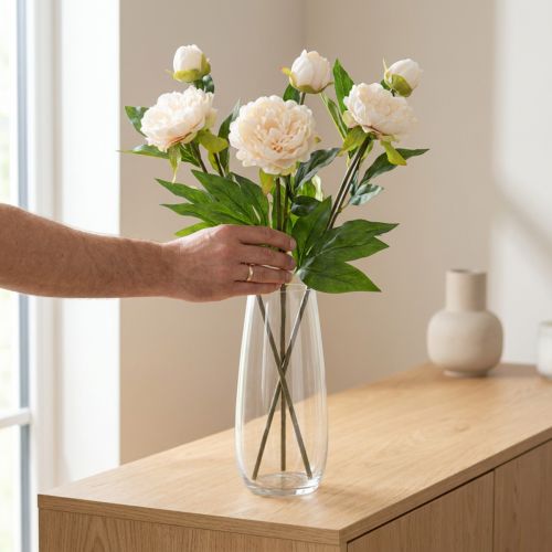 Lange kunstige pæoner kunstige blomster creme 70cm 3 stk | Floristik24.dk