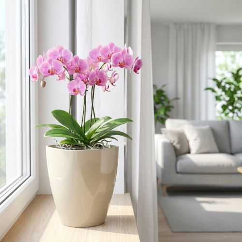 Orkidépotte blank Ø12,5cm sand 1 stk | Floristik24.dk