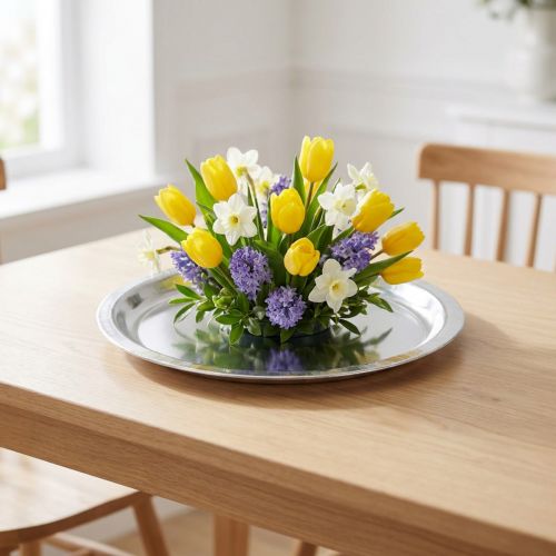 Dekorativ plade metal sølv skinnende Ø34cm H3cm | Floristik24.dk