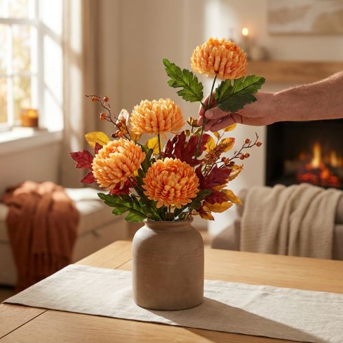 Kunstig krysantemumblomst orange Ø7cm 18cm 4 stk. | Floristik24.dk