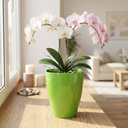 Orkidépotte skinnende Ø12,5cm lime 1 stk | Floristik24.dk