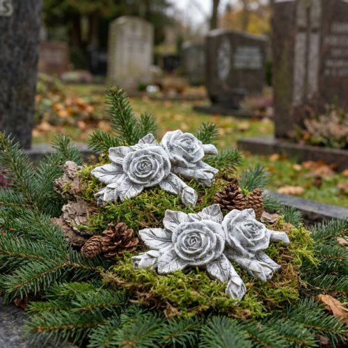 Rose til gravdekoration polyresin 10cm x 8cm 6 stk | Floristik24.dk