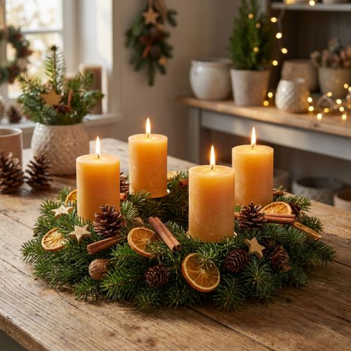 Ensfarvede bloklys, honningfarvede dekorative lys, adventsdekoration, 70x80 mm, sæt med 4, høj kvalitet | Floristik24.dk