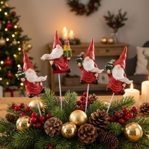 Julenisse dekorativ stik nisse julemand 7cm 4 stk | Floristik24.dk