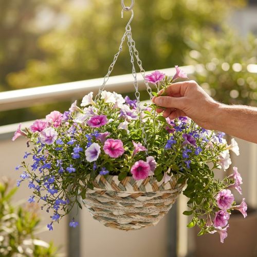 Plantekurv til ophæng, blomsterkurv flettet hvid, grå, natur H16cm Ø30cm | Floristik24.dk
