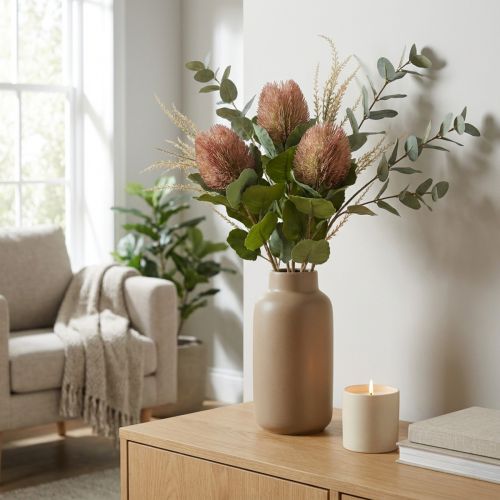 Kunstig Banksia Proteaceae Hvid-Lilla L58cm H6cm 3stk | Floristik24.dk