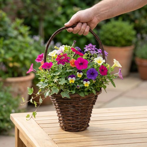 Kurv med hank, rustik plantekurv Ø24×H18cm | Floristik24.dk