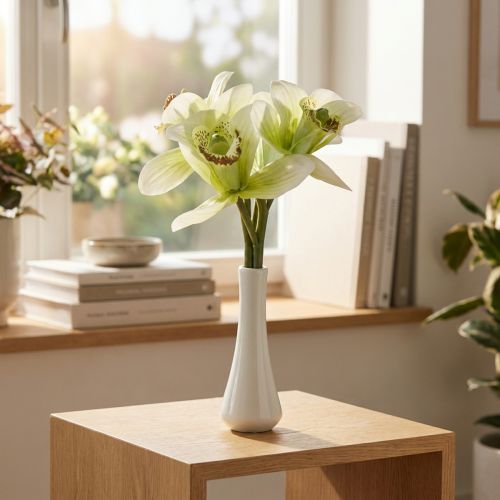 Kunstige orkideer kunstige blomster i vase hvid/grøn 28cm | Floristik24.dk