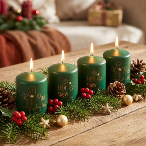 Grønne julelys, sæt med 4, Ø5 cm, H6 cm, adventsdekoration | Floristik24.dk