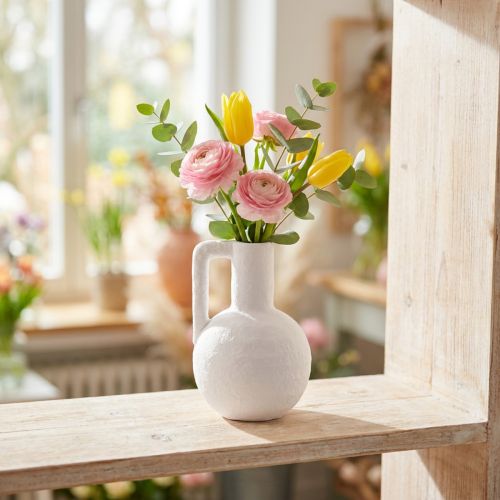 Dekorativ vase hvid mini blomstervase med hank H15cm | Floristik24.dk