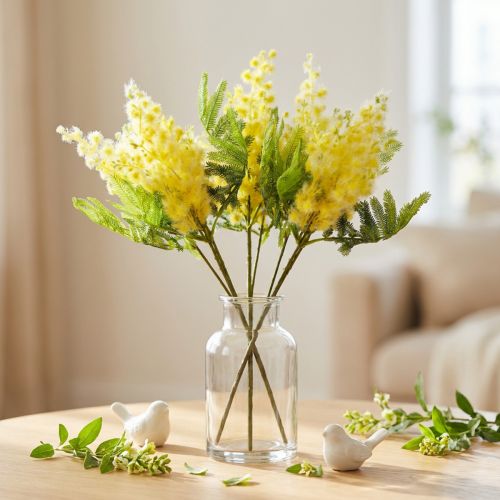 Artikel Kunstig plante Sølv Acacia Mimosa Gul Blomstrende 53cm 3 Stk