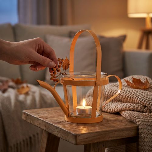 Lanterne glas dekorativ vandkande metal orange Ø14cm H13cm | Floristik24.dk