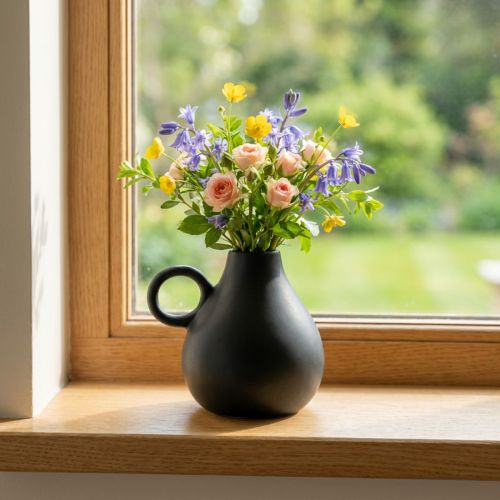Mini keramik vase sort hank keramisk dekoration H8,5cm | Floristik24.dk