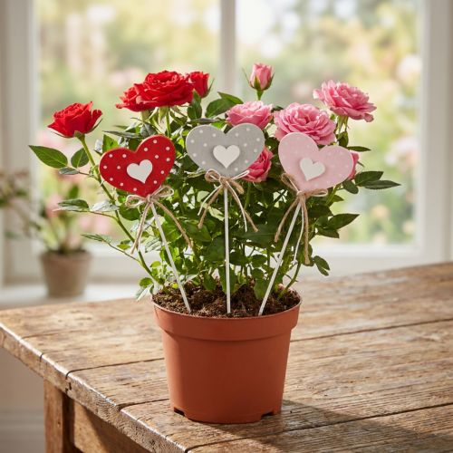 Hjerter prikkede træhjerter blomsterpropper 6×5cm 18 stk | Floristik24.dk