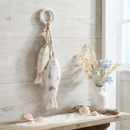 Fisk lavet af mangotræ til ophængning Shabby Chic 19,5/15,5/10 cm | Floristik24.dk
