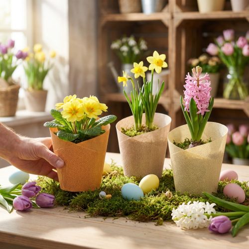 Artikel Plantekasse papir vævet vanilje, orange, pink Ø9cm H18cm 9stk