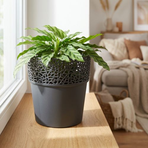 Plantekasse plast urtepotte antracit Ø14,5cm H15,5cm | Floristik24.dk