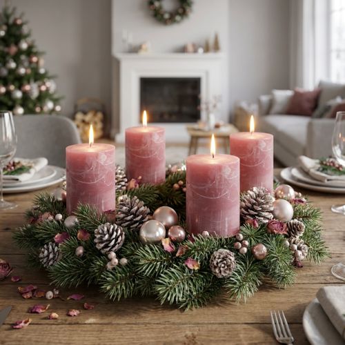 Ensfarvede stearinlys antik pink 60x80mm 4stk | Floristik24.dk