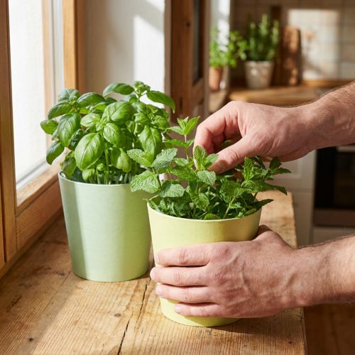 Papir cachepot, plantekasse, urtepotte blå/grøn Ø15cm H13cm 4stk | Floristik24.dk