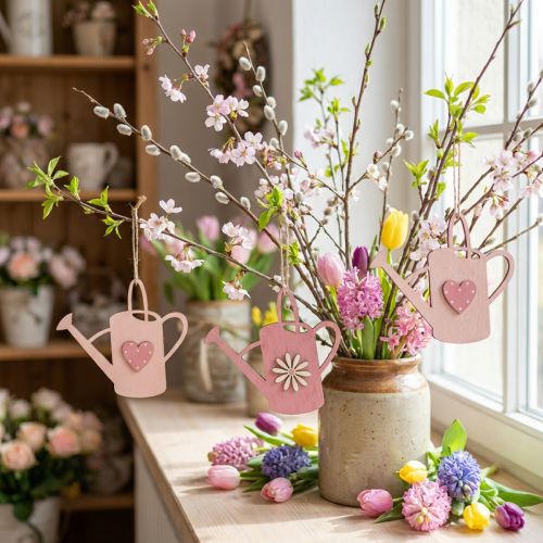 Hængende dekoration trævandekande deco pink deco bøjle 14x12cm 6 stk. | Floristik24.dk