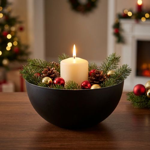 Lysestage sort sølv juledekoration Ø13cm H6,5cm | Floristik24.dk