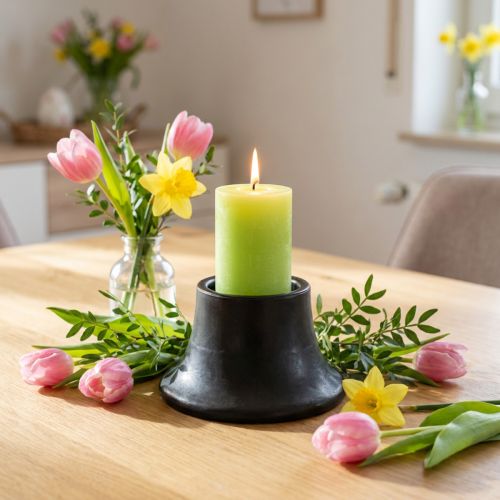 Lysestage sort lysestage keramik Ø12,5cm H7cm | Floristik24.dk