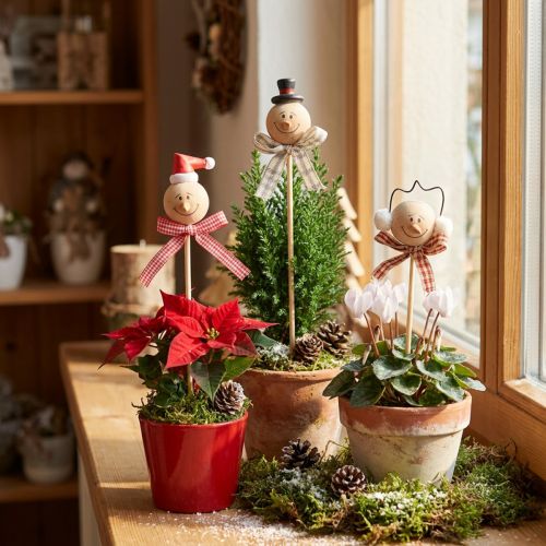 Snemand dekorativt stik blomsterstik naturligt træ 5cm 9 stk | Floristik24.dk
