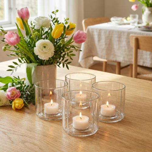 Lysestage glaslanterne klar Ø9,5cm H9cm 6stk | Floristik24.dk