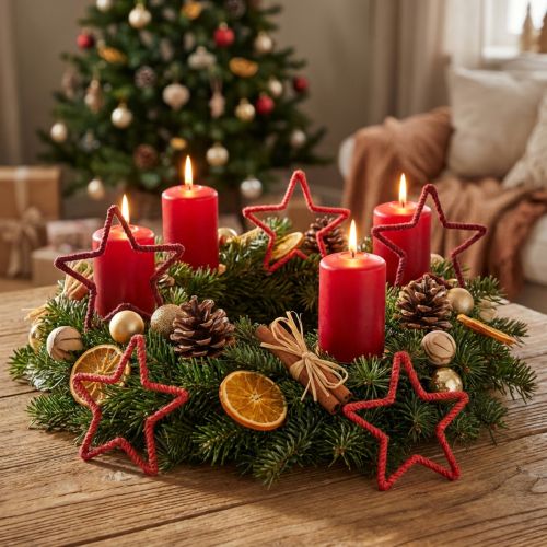 Artikel Stjerner til adventskrans Julepynt juterød 15cm 8 stk