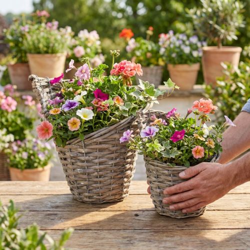 Urtepottekurv pil natur Ø12,5 cm/20 cm 2-delt sæt dekoration vintage rustik | Floristik24.dk