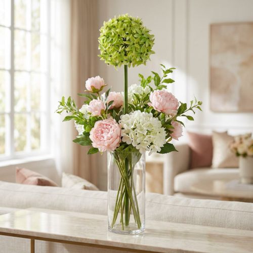Prydløg Allium, silkeblomst, kunstig kugleløggrøn Ø20cm L72cm | Floristik24.dk