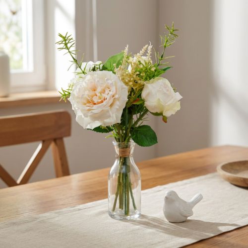 Buket kunstige roser. Creme silkeblomster i en buket | Floristik24.dk