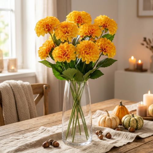 Kunstige blomster dekorative dahliaer kunstige gul orange 50cm | Floristik24.dk