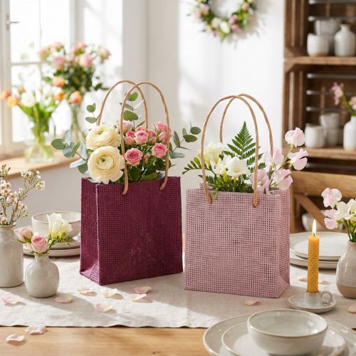 Papirgaveposer med hanke bordeaux pink 12x12cm 8 stk | Floristik24.dk