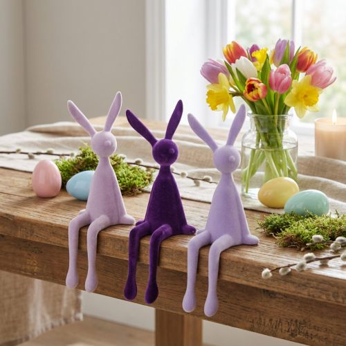Hyldeholder kanin påskehare flocket lilla 36 cm 3 stk | Floristik24.dk