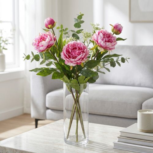 Pæoner Langstilkede Kunstige Blomster Lyserød 70cm 3stk | Floristik24.dk