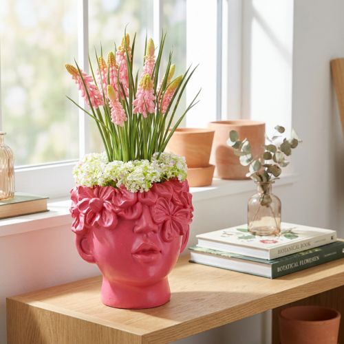 Plantehoved Polyresin Bust Planter Pink 13,5×13×14cm | Floristik24.dk