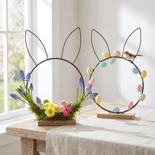 Kanin Dekorationsring Metal Træ Natursort Ø20cm 2stk | Floristik24.dk