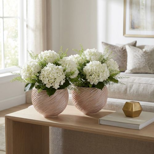 Artikel Keramisk planteskål Creme-Pink – Moderne dekorativ plantekasse med rillemønster Ø15cm 2 stk.