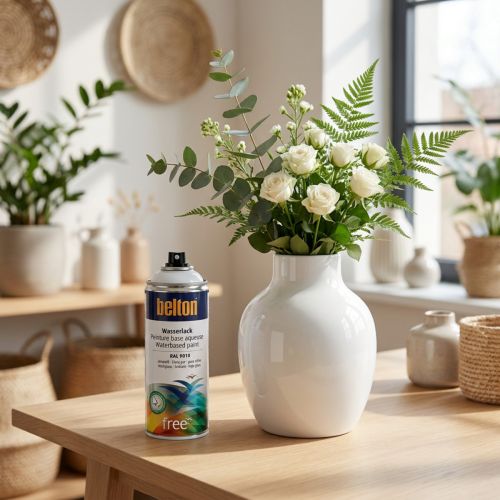 Belton fri vandbaseret maling hvid højglans spray ren hvid 400ml | Floristik24.dk
