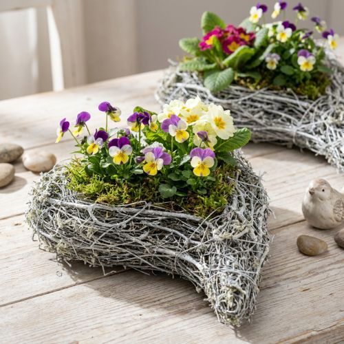Dekorativ hjerteformet plantekasse med vinranke, hvid, kreativ planteidé til hjemmet og gave, plastfilm, sæt med 4, 15 cm x 23 cm x 5 cm | Floristik24.dk