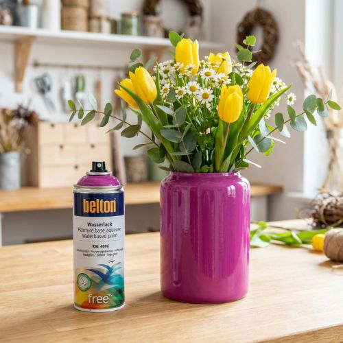 Belton fri vandbaseret maling pink trafiklilla højglans spray 400ml | Floristik24.dk