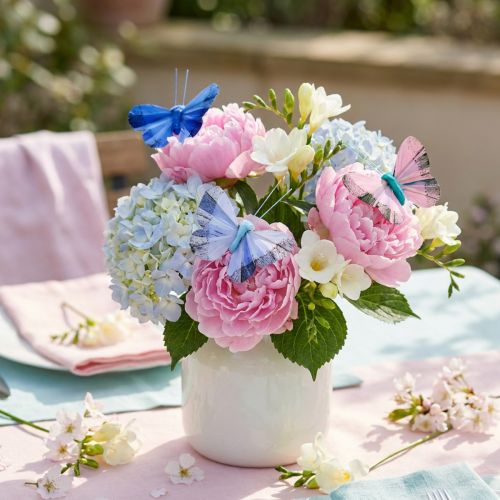 Dekorative sommerfugle fjer sommerfugl pink, blå 6cm 24 stk | Floristik24.dk